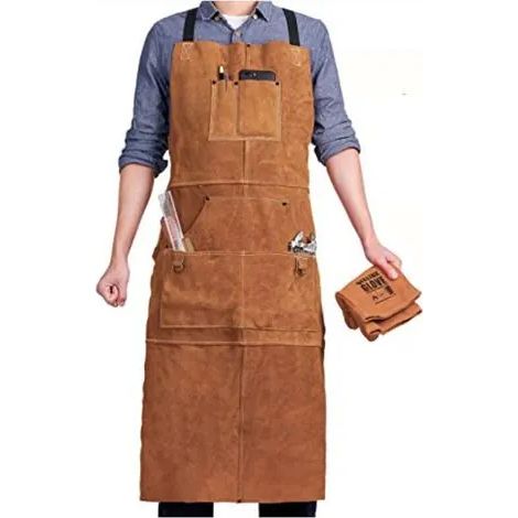 Tablier de soudeur à poches multiples, tablier de travail en cuir résistant à la chaleur, tablier de charpentier pour homme, ajustable, idéal pour les forgerons, les mécaniciens et les ateliers.