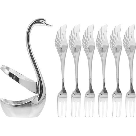 Ensemble de 6 fourchettes en acier inoxydable avec supports en forme de cygne, fourchettes à dessert, F