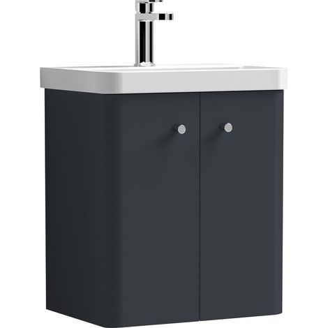 Balterley Flashbrook Modern Bathroom Wall Hung 2 Door Vanity Unit Basin, Dark Grey, 505mm (1/2)