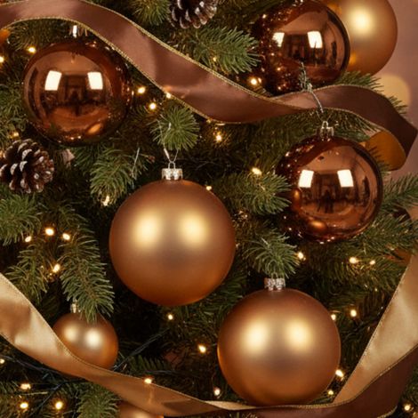 Pallina per albero di Natale in poliestere color caramello -Confezione da 12 Ø da 6 cm (1/5)