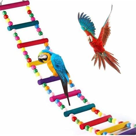 Juguete para pájaros, escalera de madera natural, columpio de 80 cm para loros, periquitos y cotorras. No tóxico, flexible, apto para todas las jaulas. (1/5)