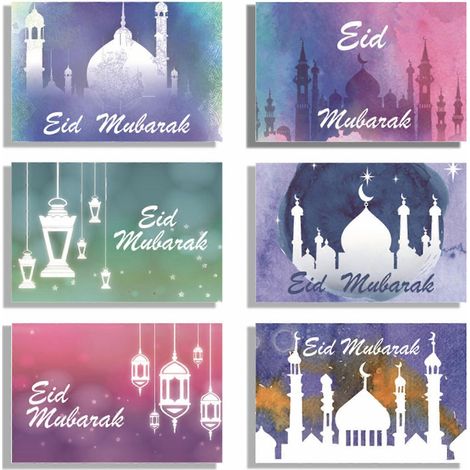 Eid Mubarak Grußkarten, 6 Stück, Schloss- und Mondmotiv, Dankeskarte aus Papier, für Zuhause, Hochzeit, Geburtstag, Ramadan, Party, Einladung - QL997