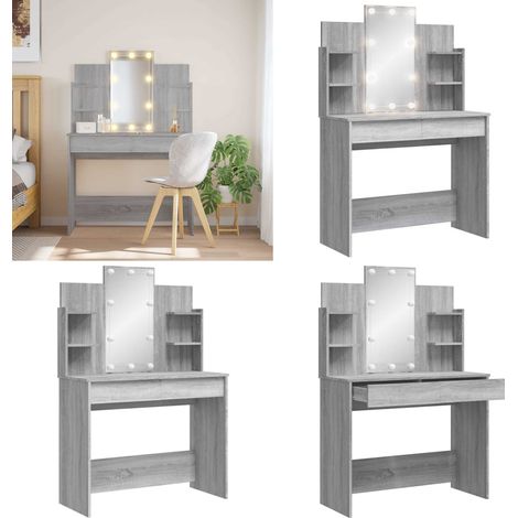 Tocador con luces LED gris Sonoma 96x40x142 cm - Tocador con luces LED - Tocador de maquillaje