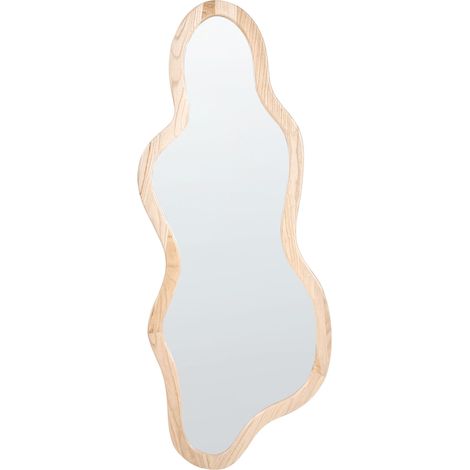 Wall Mirror Light Brown Paulownia Wood Frame Irregular Shape Scandinavian Style Hanging Decor MONTVALEN (1/5)