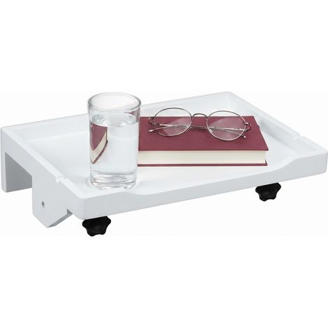Mesita de noche Relaxdays con abrazadera, bambú, 9 x 36 x 25,5 cm, portavasos, repisa colgante para cama, blanca (1/5)