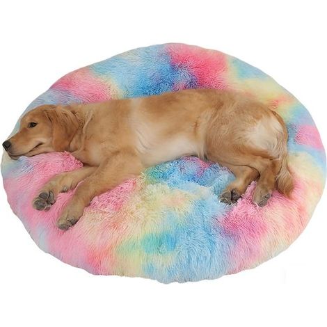Coussin apaisant pour chien - v1 120 cm - couverture ronde et moelleuse en peluche pour chien et chat - les lits et les voitures - fond antidérapant (1/5)
