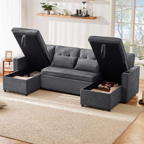 Canapé convertible U 270 x 130 x 86 cm, 4 places, gris HAVRYA (1/5)