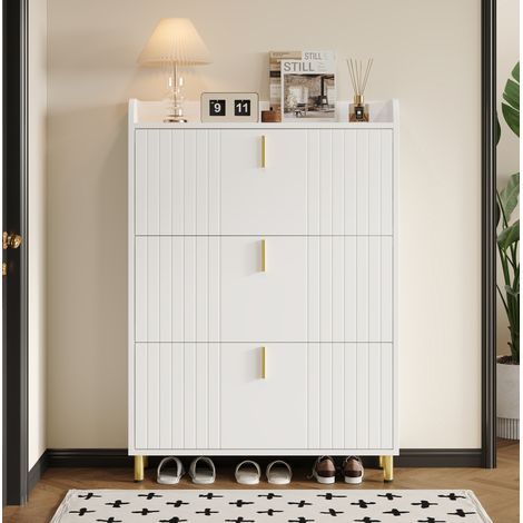 Zapatero 80x23x123.5 cm blanco de MDF con 3 solapas y baldas ajustables (1/5)