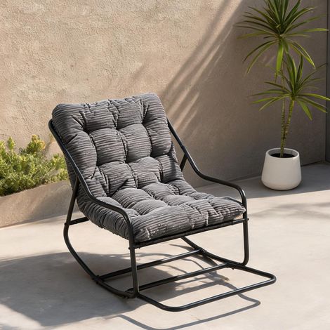 Fauteuil à bascule d'extérieur gris avec coussin épais et cadre (1/5)