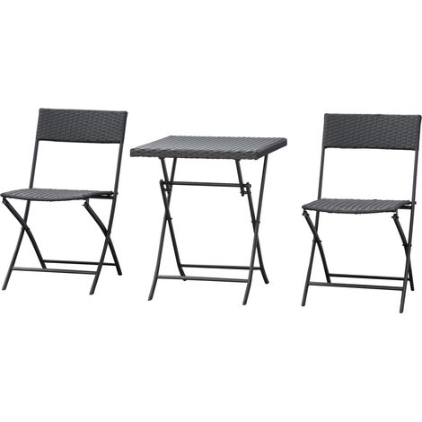 Meubles de jardin design table carrée chaises pliantes résine tressée imitation rotin marron 90x90xH73cm