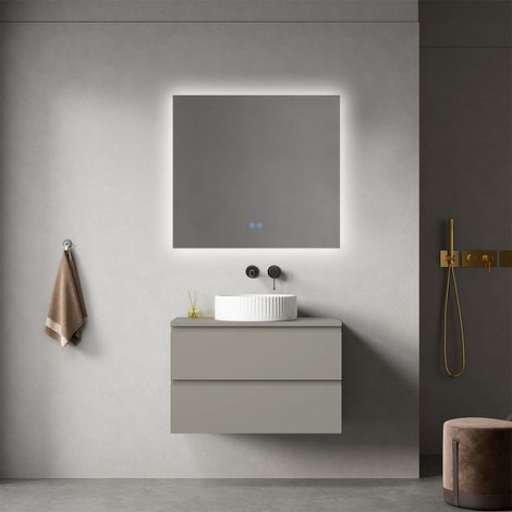 Mobile bagno sospeso 80 cm Grigio Cenere per Lavabo d'appoggio Specchio Quadro Retroilluminato - Fiji Paint Top (1/4)