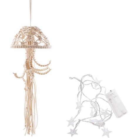 Attrape-rêves bohème en macramé, ornement tissé à la main avec guirlande lumineuse, attrape-rêves méduse à suspendre. B (1/5)