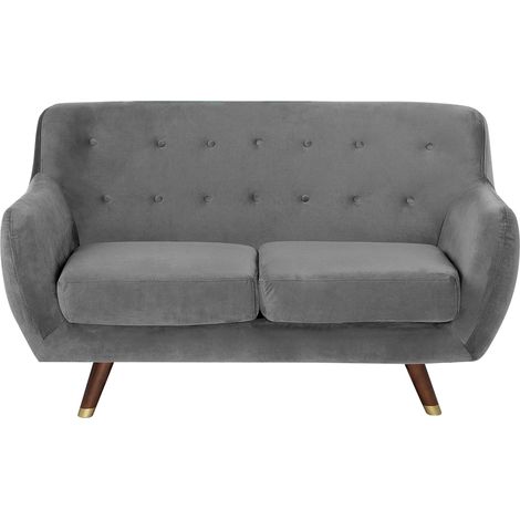 Sofá 2 plazas gris tapizado en tela respaldo acolchado abotonado asiento acolchado patas de madera Bodo (1/5)