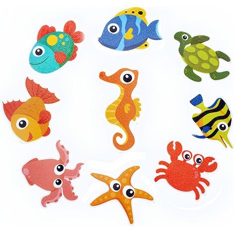 pegatinas antideslizantes con estampado de peces marinos, superficie de drenaje, adhesivo ecológico, para bañeras infantiles. (1/5)