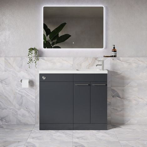 Napoli 250 Gloss Grey 1000mm 2 Door Vanity Unit Toilet Suite with Round Silvo Basin - 1000mm - Chrome 160mm HandleWithout Jubilee Toilet Pan