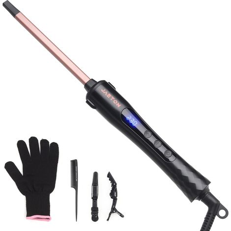 9mm Thin Curling Iron Tight Curls LCD Screen 100-230℃ Tourmaline Ceramic Heats 30S Pro Clamp for Long and Short Hair (Pink) (1/5)
