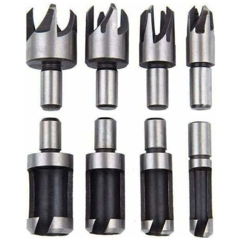 Juego de brocas para madera de 8 piezas – 4 brocas avellanadoras y 4 brocas de garra – Vástago redondo de 10 mm – Para madera dura y roble (1/5)