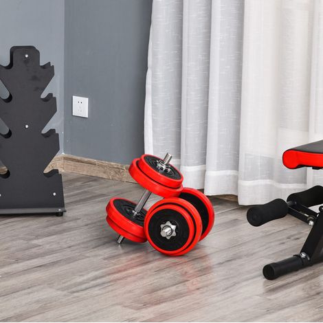 Set di manubri regolabili 2 in 1 con barra lunga, rosso e nero DESVIAE (1/5)