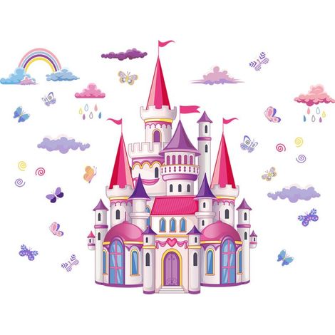 Stickers Muraux Chateau Coloré Autocollants Muraux Mural Stickers Chambre Fille pour Chambre Enfants Bébé Pépinière Salon (1/5)