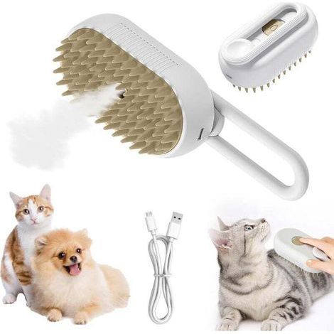 Brosse à Vapeur Pour Chat,3 En 1 Peigne De Massage En Spray Pour Chats,Brosse à Poils De Chat à Vapeur électrique,Brosse De Toilettage Autonettoyante Pour Animaux De Compagnie(Blanc) (1/5)