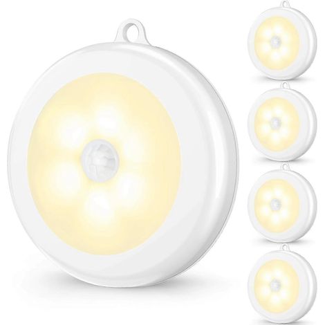 Set mit 4 LED-Nachtlichtern mit Bewegungsmelder, kabellos, batteriebetrieben, magnetisch und selbstklebend, für Schränke und Treppen, sichere Beleuchtung, kaltweiß. (1/5)