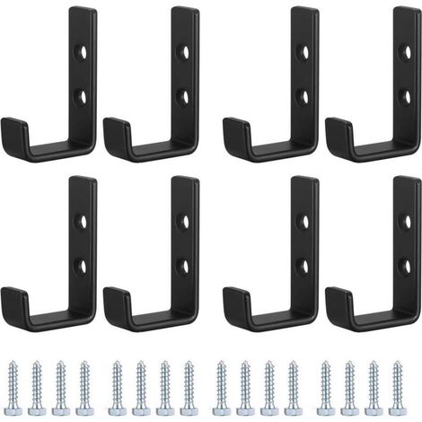 8Pcs Crochets Muraux Robustes, Crochets en J pour Garage, Crochets Universels Noirs à Visser, Porte-manteaux, Patères Solides, pour Accrocher, Garage, Support Mural pour Objets Encombrants (1/4)