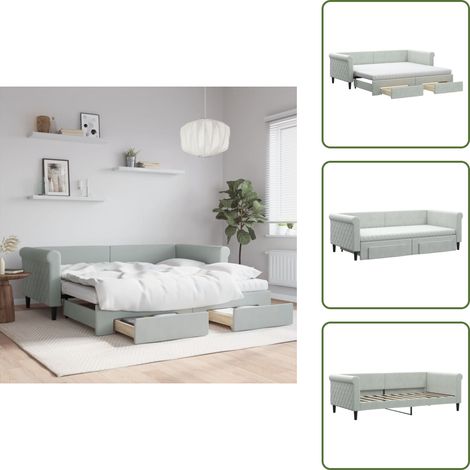 The Living Store Tagesbett Ausziehbar mit Schubladen Hellgrau 90x190 cm Samt - Schlafsofa (1/5)