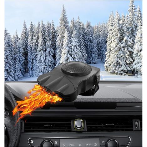 Chauffage de voiture,12 V 150 W 2 en 1, dégivreur et désembueur portable pour pare-brise avec base rotative, ventilateur chauffant ou rafraîchissant pour voiture, allume-cigare (noir) (1/5)
