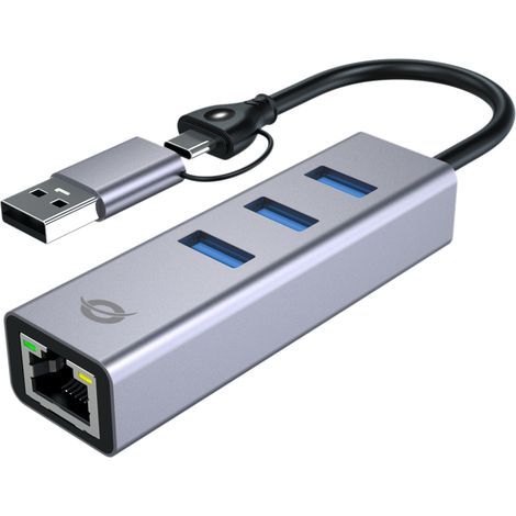 ADAPTADOR USB-C/USB-A ETHERNET RJ45 CONCEPTORNIC ABBY25F CON HUB USB 3,2 X3 PUERTOS