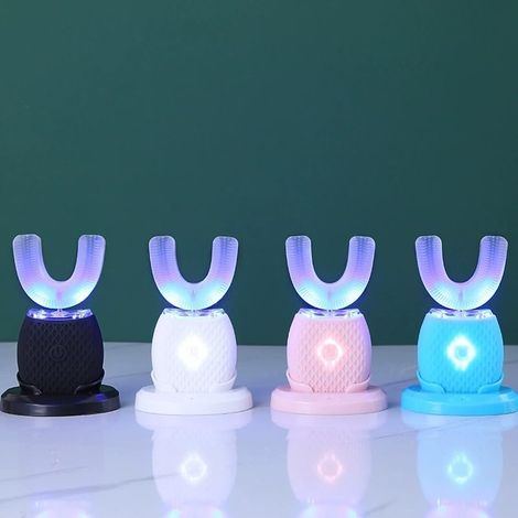 Spazzolino elettrico sonico automatico a ultrasuoni a 360°, impermeabile e ricaricabile, ideale per viaggi e uso domestico, con funzione sbiancante (bianco). (1/3)