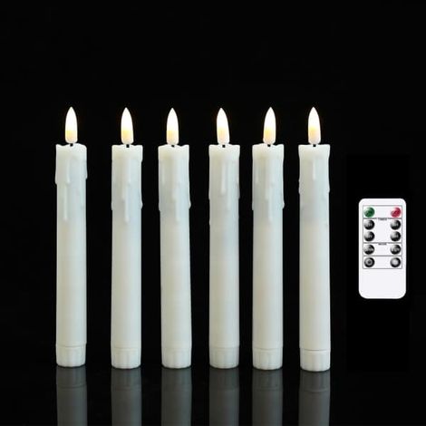 Lot de 6 bougies sans flamme vacillantes de 17,5 cm (beige) avec télécommande (1/5)