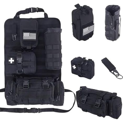 Sac de rangement tactique universel pour siège de voiture avec 4 poches amovibles pour voiture, camion, Ford Jeep (noir) (1/5)