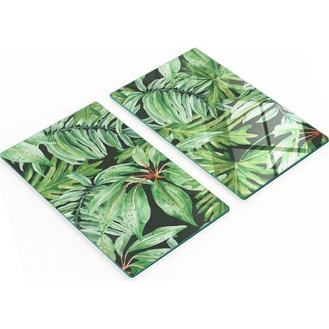 Tableaux décoratifs en verre multifonctionnels, motif feuilles tropicales, 2 x 30 x 52 cm (1/5)