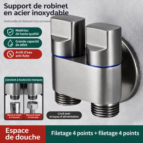 Robinet vanne d'arrêt double sortie acier inoxydable gris pistolet acier inoxydable réf 10,5 × 9,5 × 8 cm 210 g – Livraison gratuite