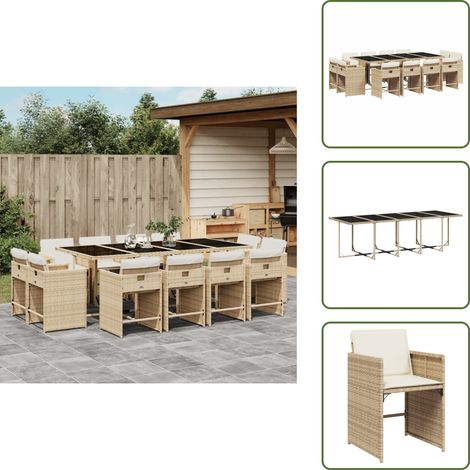 The Living Store Set comedor de jardín con cojines 13 pzas ratán sintético beige - Sillas de jardín
