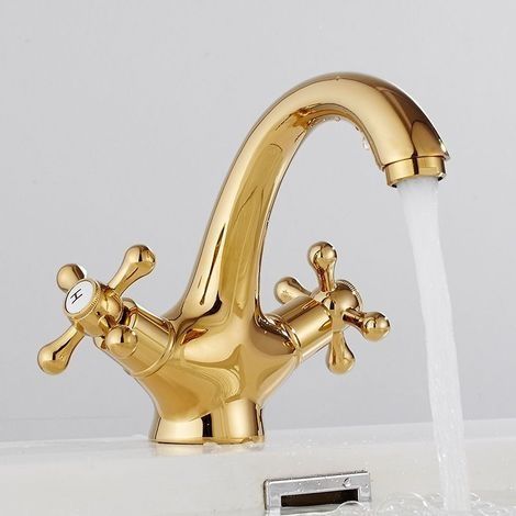 Robinet de Lavabo vintage, robinet de salle de bain rétro, robinet en cuivre à double poignée en de style européen Robinet de lavabo antique Salle de bain Lavage à la main Lavabo chaud et froid