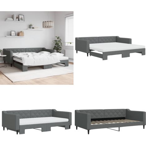 vidaXL Tagesbett Ausziehbar mit Matratzen Dunkelgrau 100x200 cm Stoff (1/5)