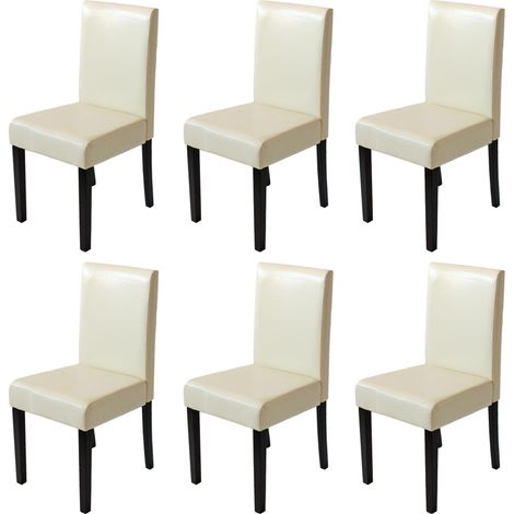 Lot de 6 chaises de séjour Littau, simili-cuir, crème, pieds foncés