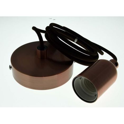 Luminaire - Marron - Douille E27 - Câble textile 2 m - Rosace