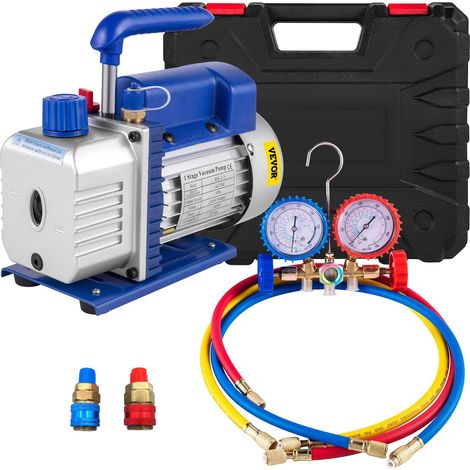 Pompe à vide 113 L/min (4CFM) 246W (1/3 CV) pour climatisation, réfrigération HVAC, chambre à vide, séchage, R22 R12 R134A R502, adaptateur A/C (1/5)