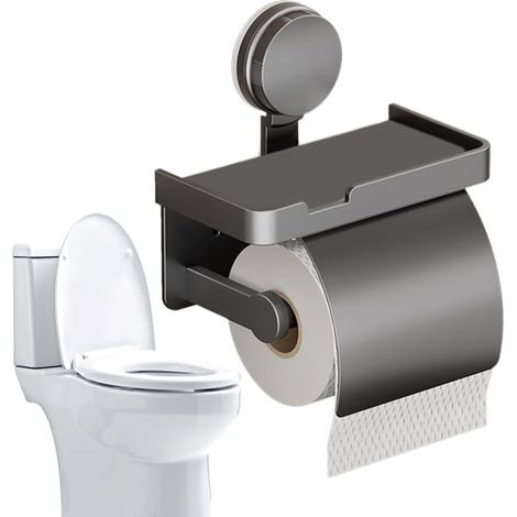 Support rouleau WC, à ventouse, avec étagère, pour toilettes (1/5)