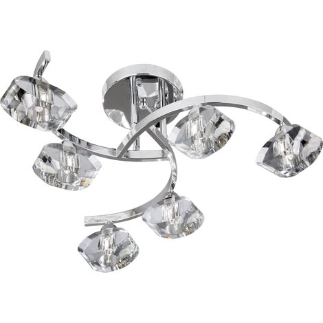 Searchlight Sculptured Ice - Plafonnier semi-affleurant à 6 bras, chrome et verre K9, G9