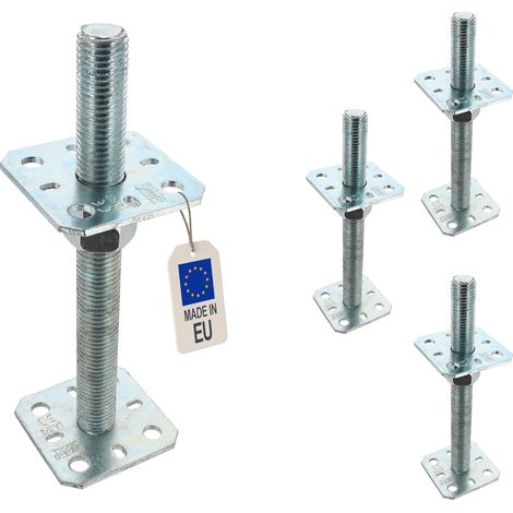 4 Embases Pied de poteau réglable en hauteur par vis - Platines 80x80mm - M24 - Acier galvanisé - Fabrication Europe (1/5)