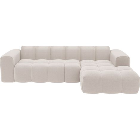 Divano angolare destro in tessuto ciniglia beige - CALESO di Maison Céphy (1/4)