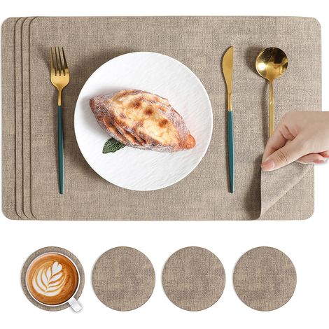 Quadratische Lederuntersetzer - Thermisch isolierende Tischunterlagen im hochwertigen Stil, hitzebeständig für Esstische (Modell: Helles Kaffeebraun - 4er Set)-lsw