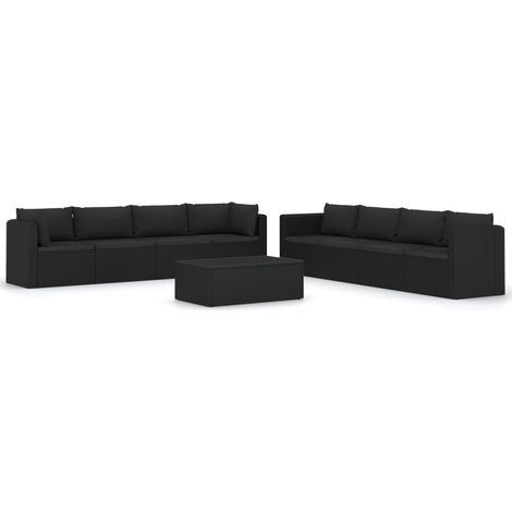 Set muebles de jardín 9 piezas y cojines ratán sintético negro vidaXL (1/5)