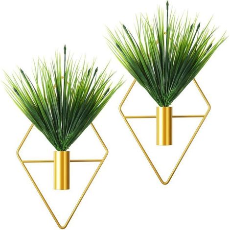 2 Pièces Jardinières Suspendues en Métal Vase Mural Géométrique avec Plante Artificielle Porte-Plante Suspendu Moderne Pot à Suspendre Géométrique pour Décoration (Or, Plante Aquatique) NPTERBL (1/5)