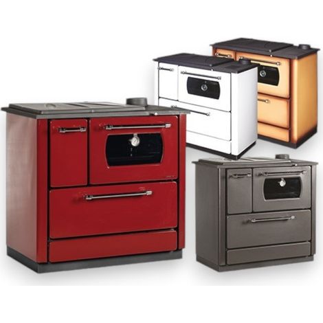 Stufa cucina riscaldamento a legna con forno struttura in acciaio 9,06 kW Popular -  Bordeaux (1/5)