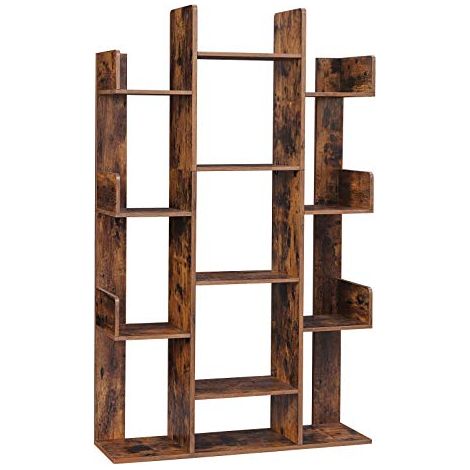 Bibliothèque Bibliothèque en forme d'arbre avec 13 étagères de rangement, 86 x 25 x 140 cm, avec coins arrondis, marron rustique LBC67BXV1 (1/5)