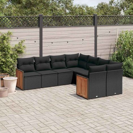 vidaXL Salon de jardin 8 pcs avec coussins noir résine tressée (1/5)